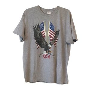 Gildan Mens Patriotic Red, White and Blue shortsleeved Eagle Flag T-shirt Siz XL